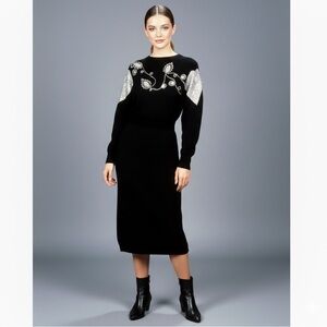 Vintage 80s Black Beaded Silk Angora Long Sweater Dress - Medium, w/ tags! 🧶